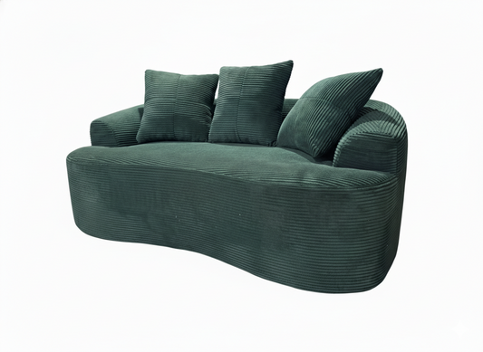 65.35 Curved Loveseat Sofa With Pocket Spring Cushions For Soft Seating, Small Space Couch With 3 Throw Pillows, No Assembly Needed, Dark Green