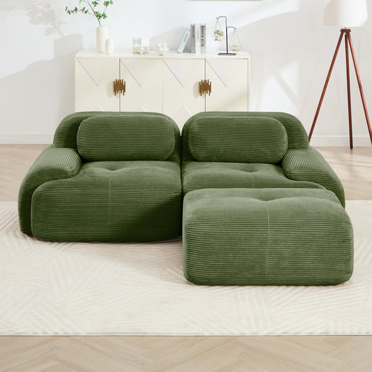 82'' L-shaped Sofa In SoftCorduroy Fabric Fabric Modular Design Multiple Combinations Curved Armrests Assembly Required High-resilience Sponge Suitable For Living Rooms Rest Areas Bedroom,Olive Green