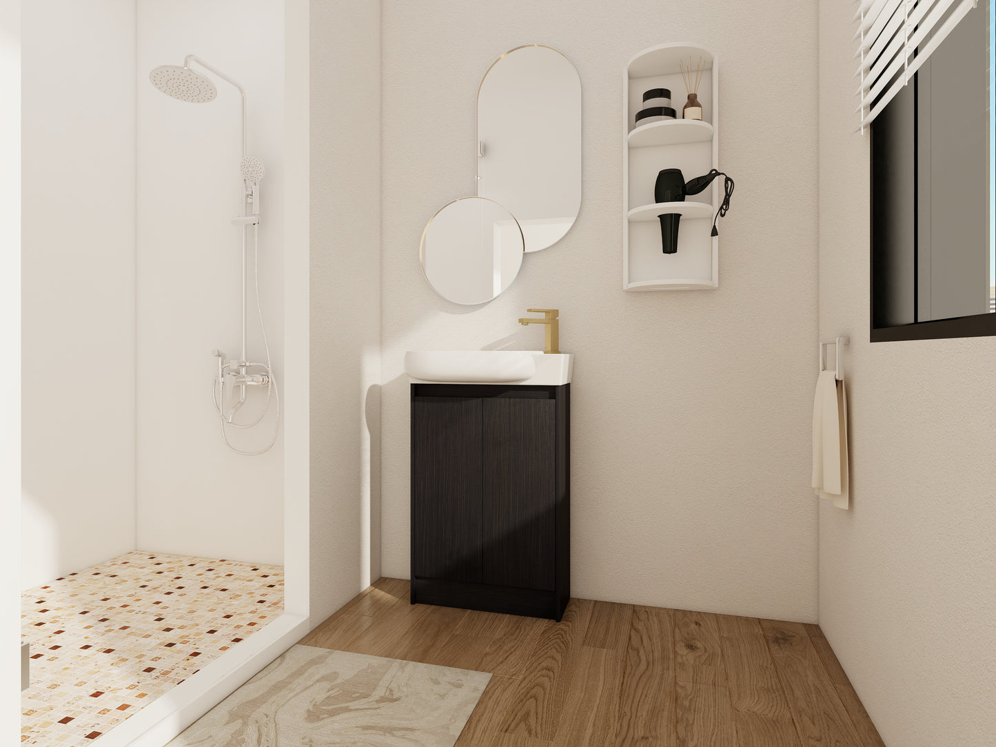 23 Freestanding Bathroom Vanity With Sink And Storage Rack, Soft Close Doors