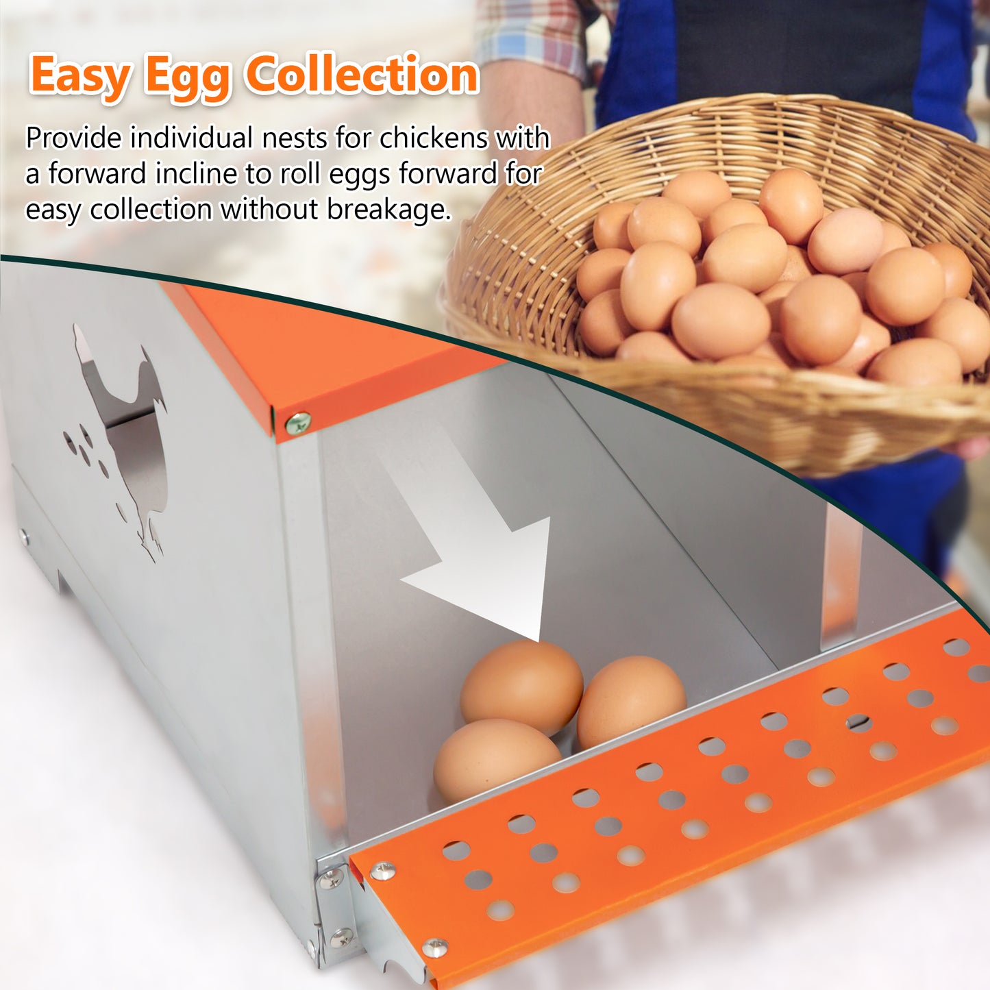 3-Bay Metal Nest Box-Wall Mount For Hens Ducks, Easy Egg Assembly, Vented Galvanized Steel Coop Equipment Orange