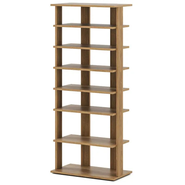 7-Tier Double-Row Shoe Rack With Adjustable Shelves, Anti-Tipping Narrow Storage Rack For Entryway Closet-Natural