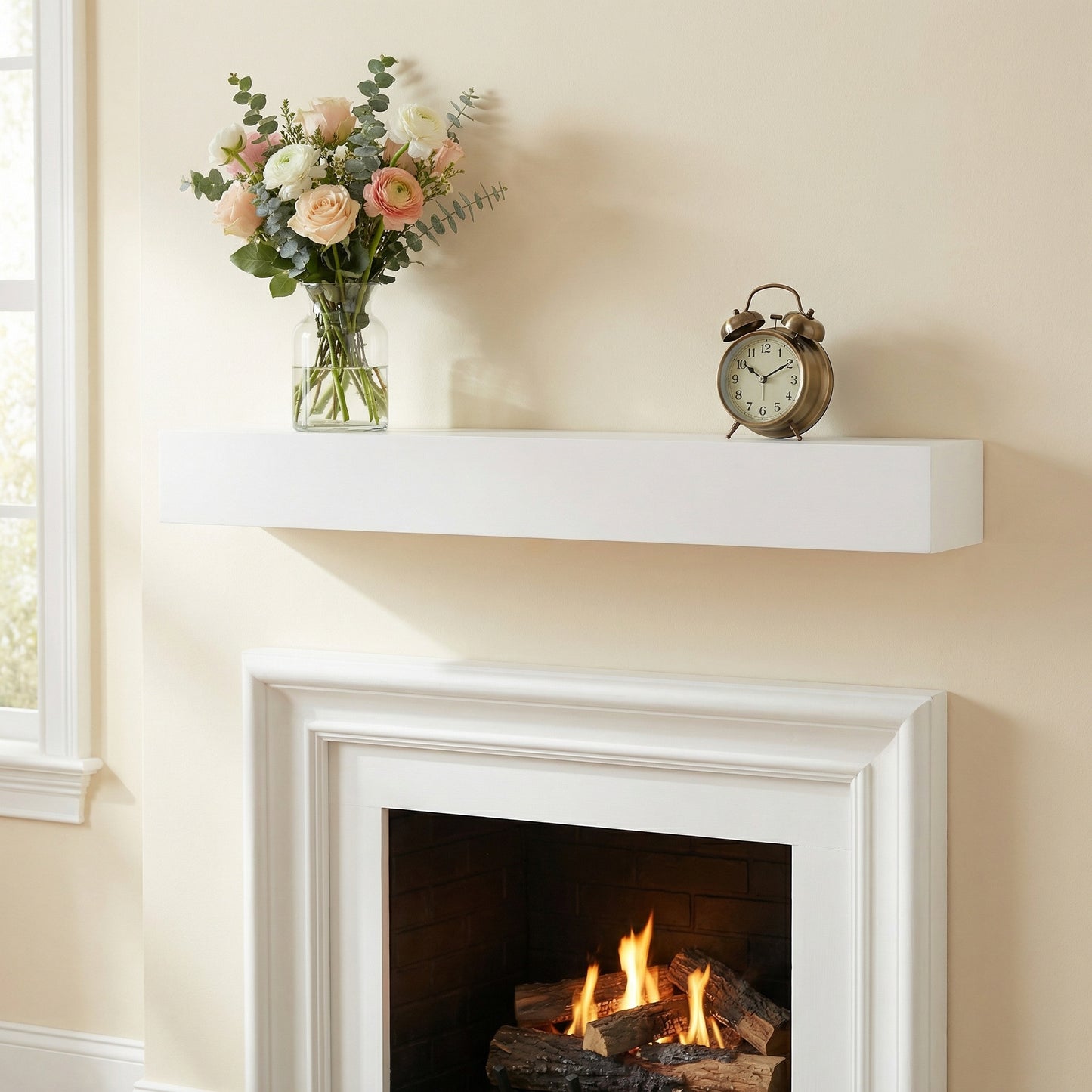 60 Paulownia Fireplace Mantel Solid Wood Wall-Mounted & Floating Shelf For Home Decor