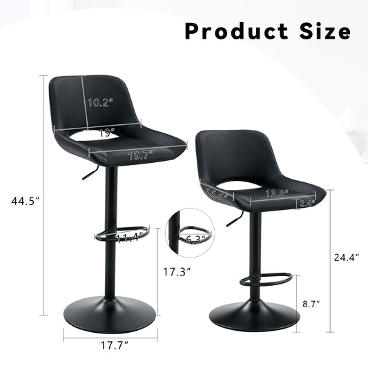 Modern Swivel Adjustable Bar Stools Set - 2 Pack, Black PU Material, With Footrest, Holds Up To 250 Lbs, Suitable For Home Bars And Kitchen Islands .