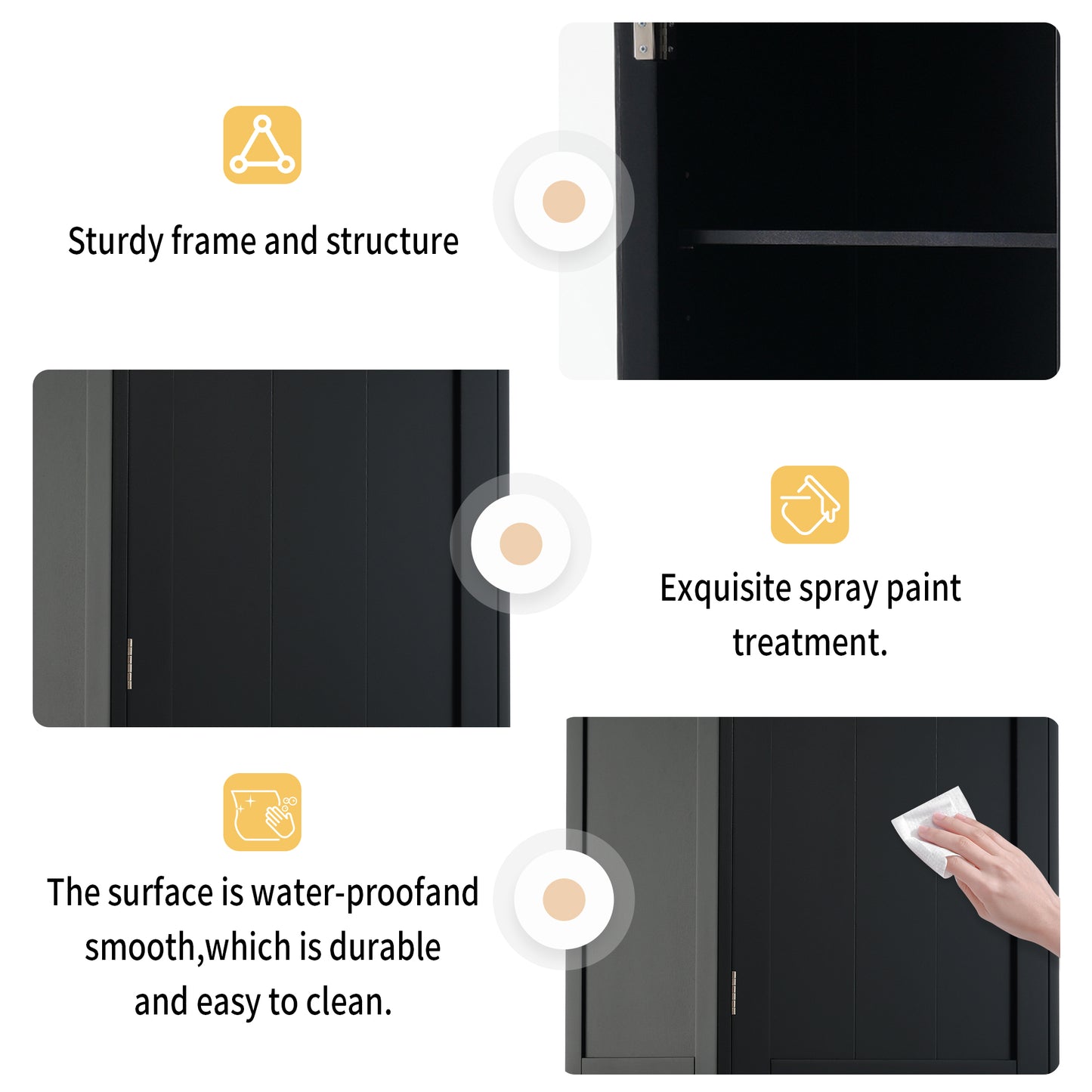 63 Tall Bathroom Storage Cabinet With Glass Doors, Free-Standing, Two Drawers, And Adjustable Shelves, MDF Board, Painted Black - Perfect For Displaying Your Favorite Items