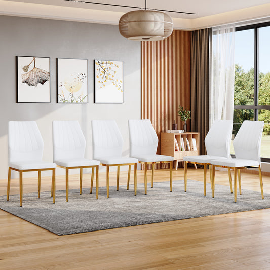 Set Of 6 Gold - And - White Dining Chairs, 37 Inches High Ergonomic PU Backrest, Combines Comfort And Style.Perfectly Blends Comfort And Elegance, Injecting More Comfort And Style Into Dining Time.