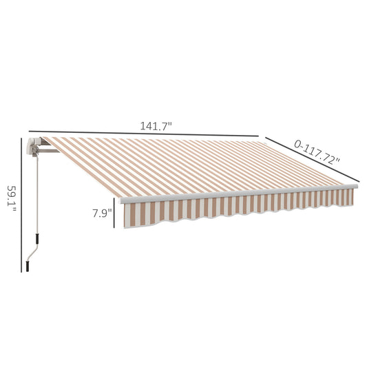 12' X 10' Retractable Awning Patio Awnings Sun Shade Shelter With Manual Crank Handle, 280g/m² UV & Water-Resistant Fabric And Aluminum Frame For Deck, Balcony, Yard, Beige And White