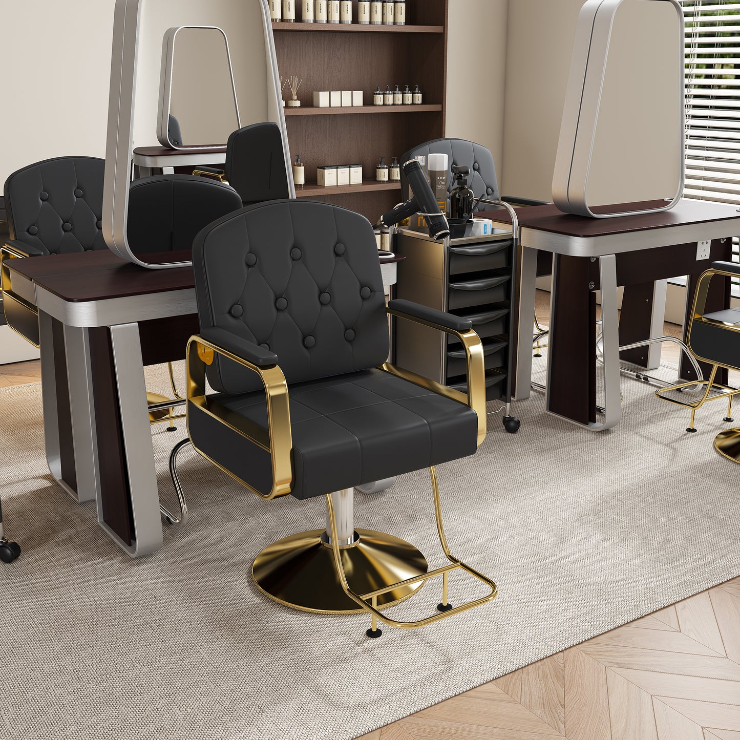 Hydraulic Salon Chair 360 Swivel - Professional Barber Stylist Chair With Pump Non-Tilting Hairdressing Chair For Salon Tattoo Spa Black Gold Stylist Equipment Single Pack