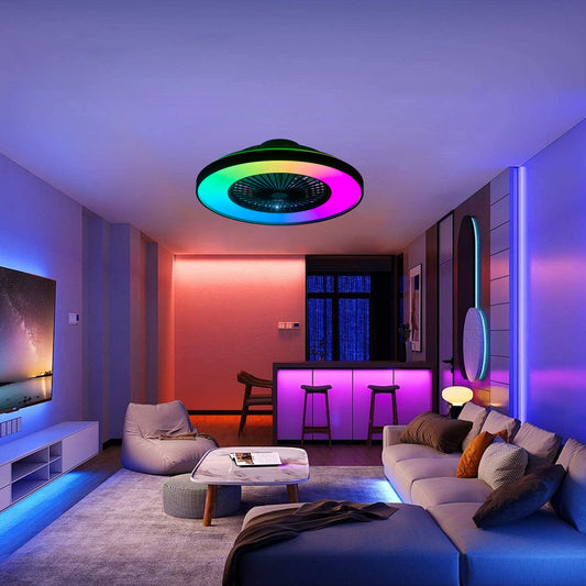 23-inch Black Ceiling Fan Light With LED RGB Dimmable & Color-Changing, APP & Remote Control, Modern Smart Ceiling Fan For Living Room, Bedroom, And Dining Room Silent 6-Speed Reversible DC Motor