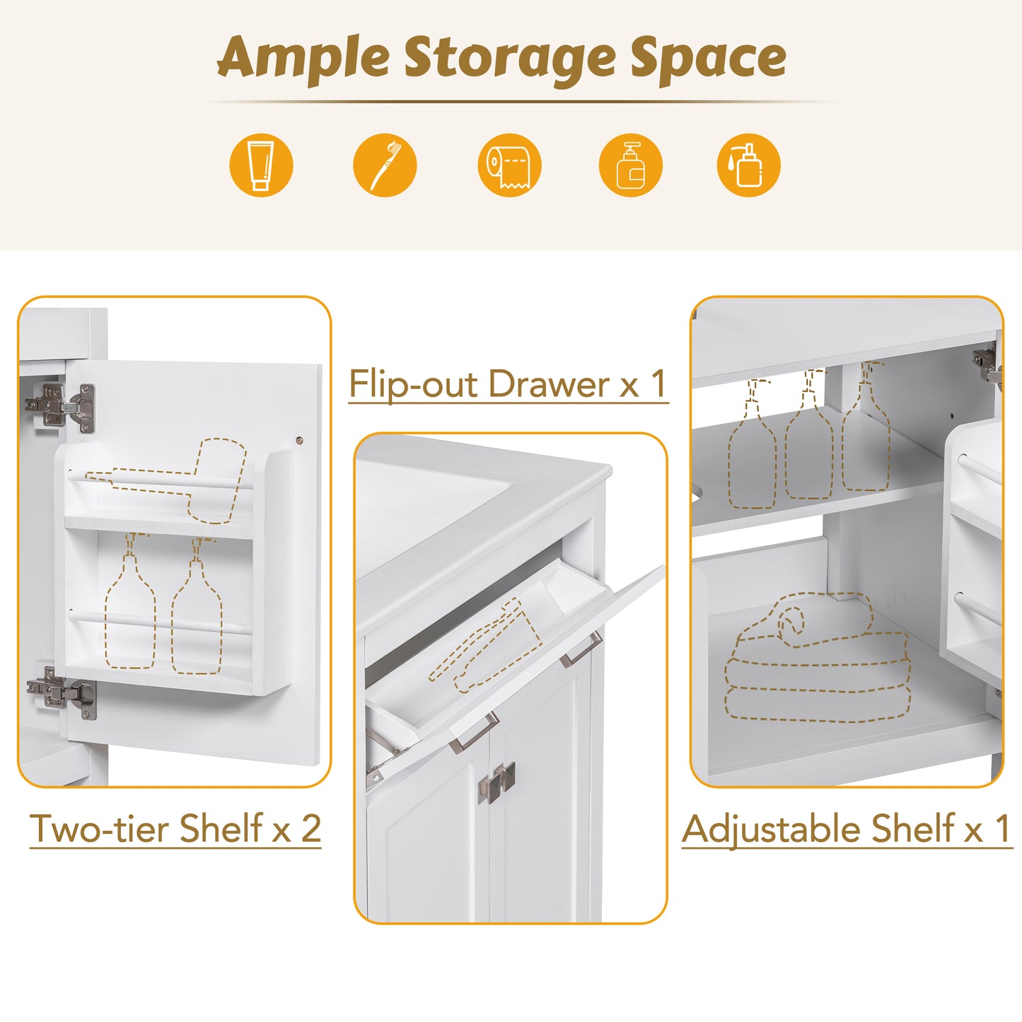 30-inch Bathroom Vanity With Ceramic Sink, Modern White Single Bathroom Cabinet With 2 Doors And A Shelf, Soft Close Doors