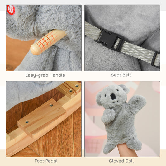 Kids Ride-On Rocking Horse, Koala-shaped Rocker With Realistic Sounds For Children 18-36 Months, Gray