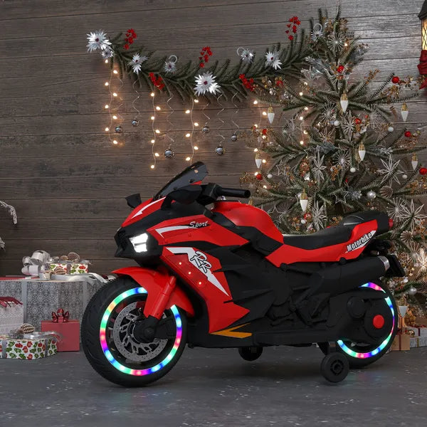 Kids Powered Ride-ons Toy, Kids Motorcycle For 3-6Years, 12V Electric Ride On Motorcycle With Light Wheel & Bluetooth Music-Red
