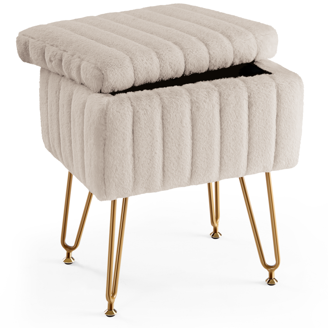 A Low Stool With Storage Function, Featuring 4 Metal Legs, Suitable For Use In The Bathroom, Living Room And Bedroom.