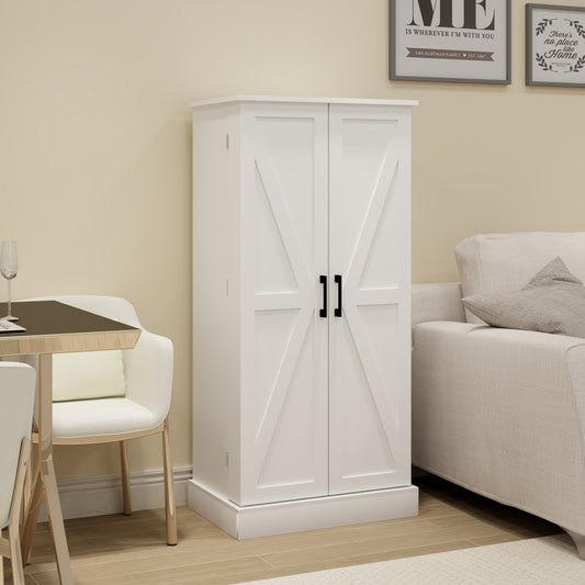 50 LED Kitchen Pantry Cabinet,Freestanding Buffet Cupboards Sideboard With 2 Doors With Racks And 2 Adjustable Shelves For Kitchen, Living Room And Dinning Room-White