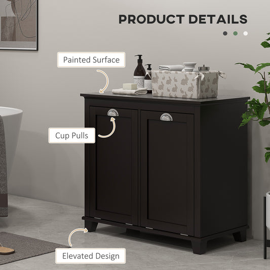 Bathroom Storage Cabinet, Tilt-Out Laundry Hamper With 2 Compartments, Black