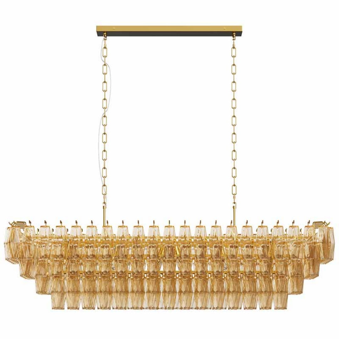 Modern Chandeliers For Dining Room, 54 Large Rectangle Gold Kitchen Chandelier Over Table, 12-Light With Smoke Glass Ceiling Lights, Farmhouse Pendant Lighting Fixture For Living Room Bedroom
