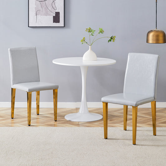 Set Of 2 Light Gray PU Dining Chairs,35.4in High, 18.5in Ergonomic Backrest, 17inx16in Sponge Seat, Perfect For Dining Room, Home Office & Living Space, Stylish & Comfortable.Golden Metal Leg.