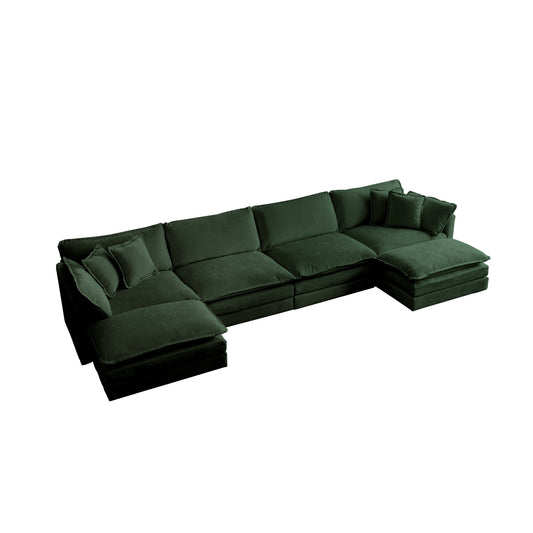 Comfort U Shaped Couch With Reversible Chaise, Modular Large U-Shape Sectional Sofa, Double Extra Ottomans,Green Chenille