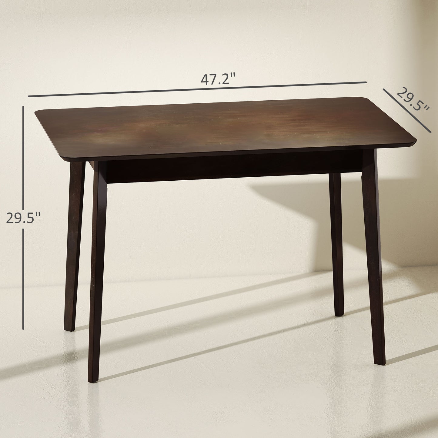 47.2" Rectangle Dining Table For 4, Mid-Century Modern Kitchen Table With Rubber Wood Frame For Dining Room, Mahogany