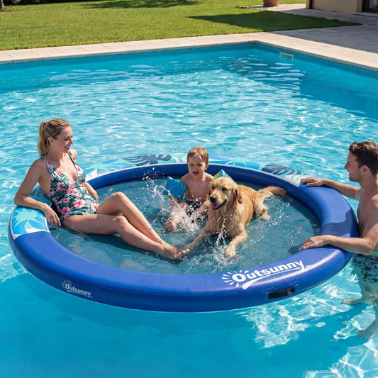 8FT Inflatable Water Hammock Floating Ring, Thick Brushed Plastic And Reinforced Polyester Inflatable Floating Dock Platform For For Lakes, Pools, Oceans