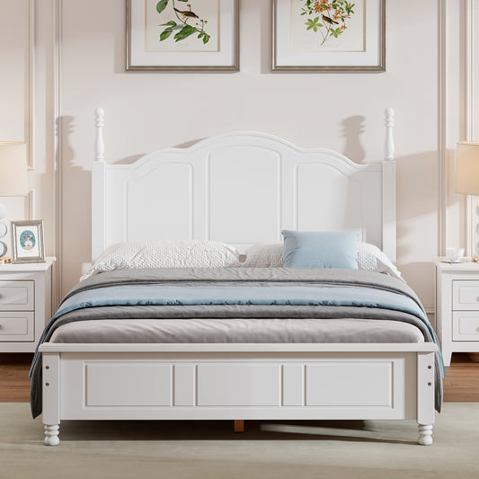 Full Size Wood Platform Bed Frame,Retro Style Platform Bed With Wooden Slat Support,White