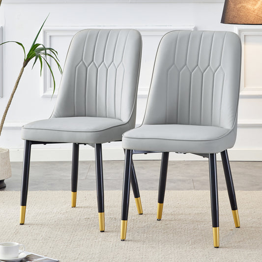 Light Gray Dining Chairs And Living Room Chairs. PU Material And Metal Legs, Suitable For Kitchen, Living Room, And Dining Room, 2 Piece Set Light Gray PU C-007