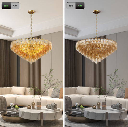 37 Extra Large Chandelier, 14-Light Gold Modern Round Chandelier For Living Room, Tiered Smoke Blown Glass Brass Chandeliers, Hanging Light Fixture For Bedroom, Dining Room, Foyer, Entryway