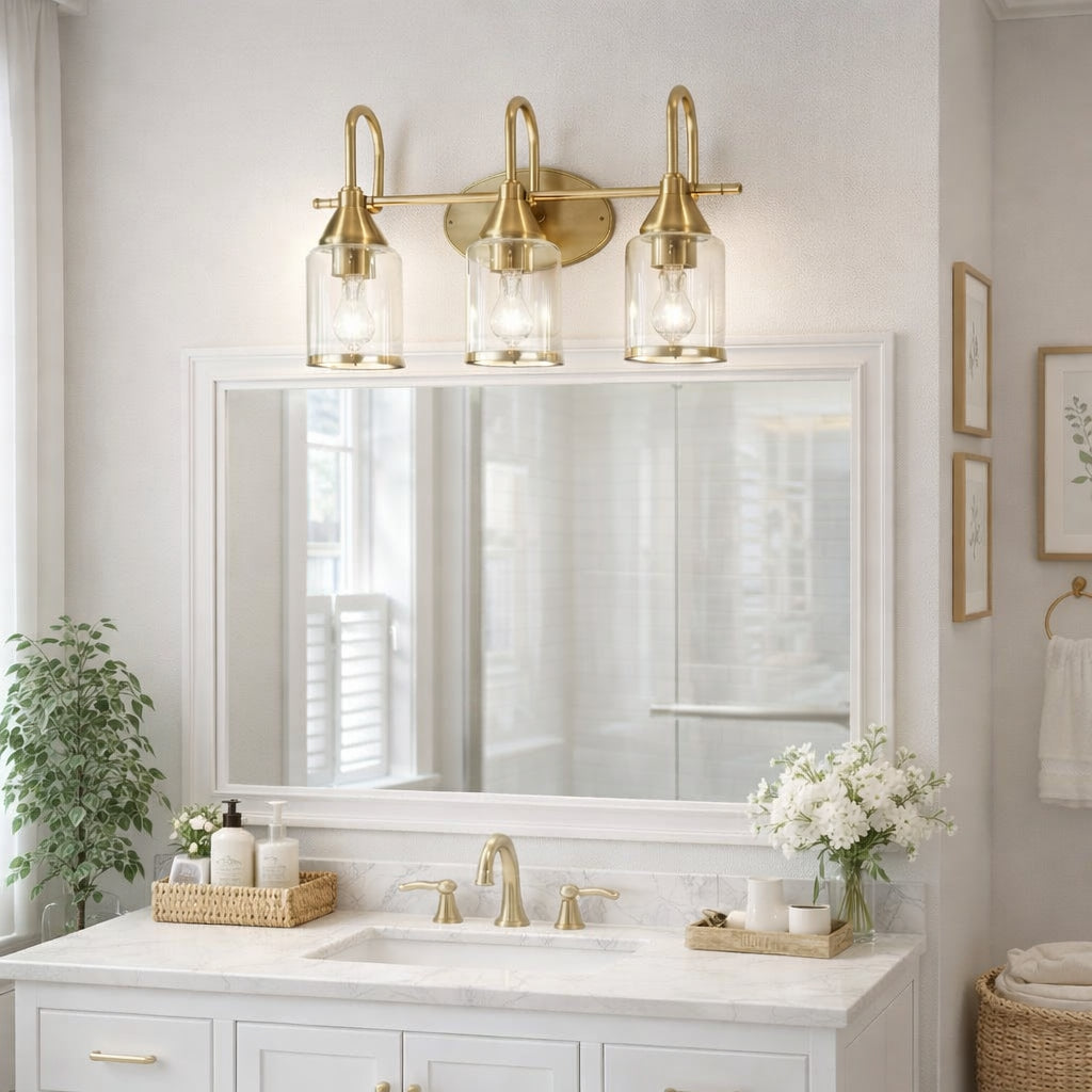 Twilight Brushed Gold Contemporary Vanity Light With Clear Glass,22W X10Hx7.48 E Dining Room Lighting Fixtures Hanging,Dining Light For Bedroom,Foyer,Hall,Kitchen,Living Room And Entryway