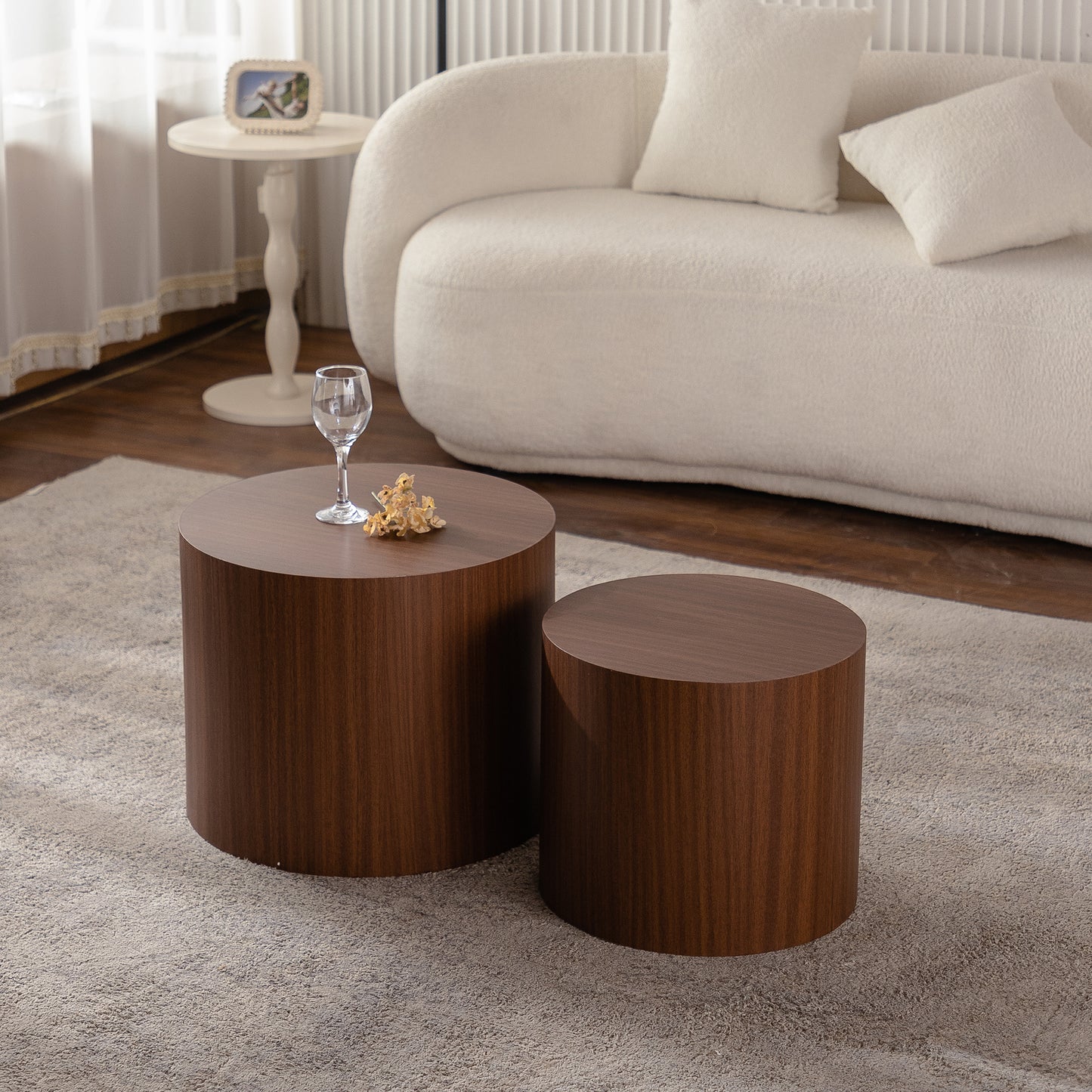 Nesting Coffee Table Set Of 2 Round Wooden Coffee Tables Circle Modern Table For Small Space Living Room Bedroom Accent End Side Table