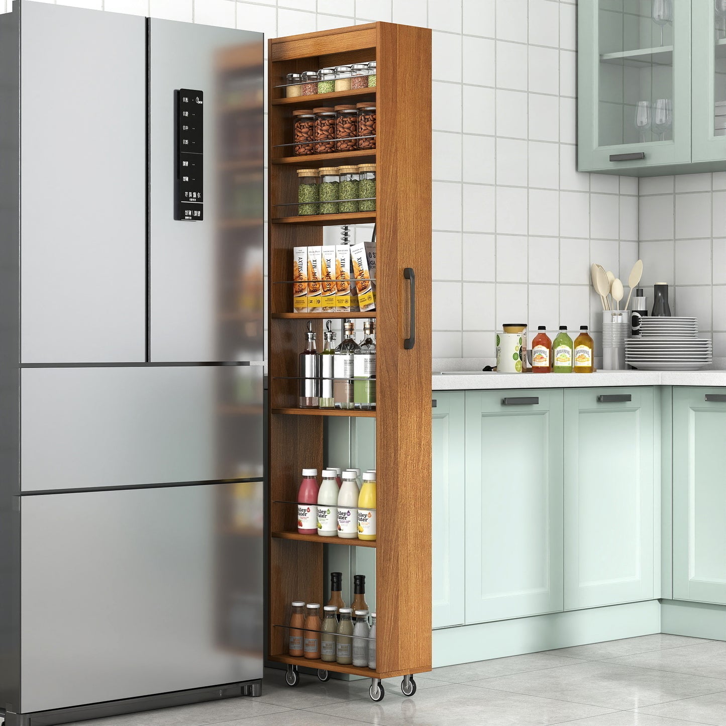 7 Tier Multi-functional Pull-out Multi-tier Storage Single-sided Open Shelf For Kitchen, Living Room & Narrow Spaces