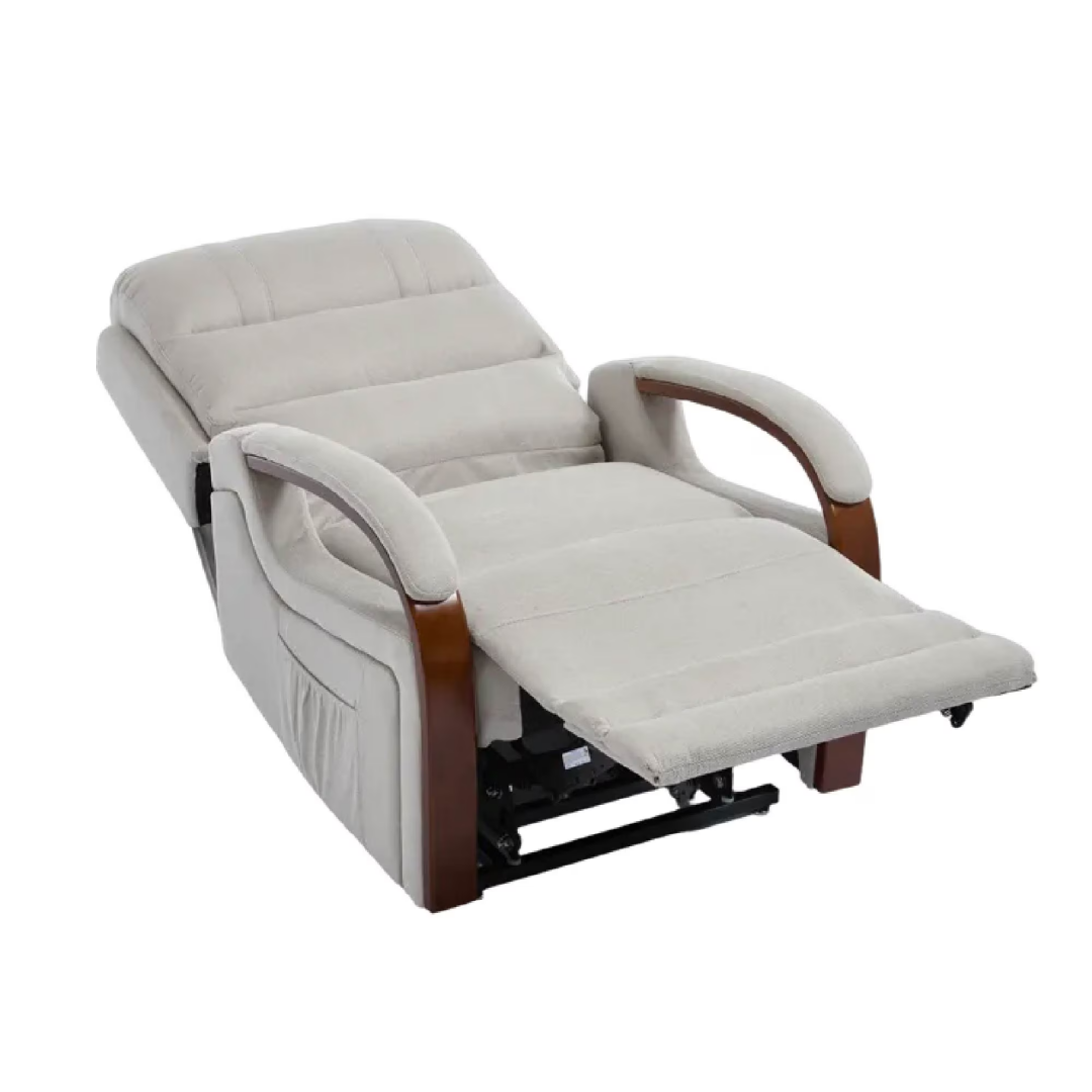 Power Lift Recliner Chair With Massage & Heat For Elderly, Dual Motor Electric Lift Recliner, Egyptian Velvet Fabric Upholstery, Side Pockets, Beige