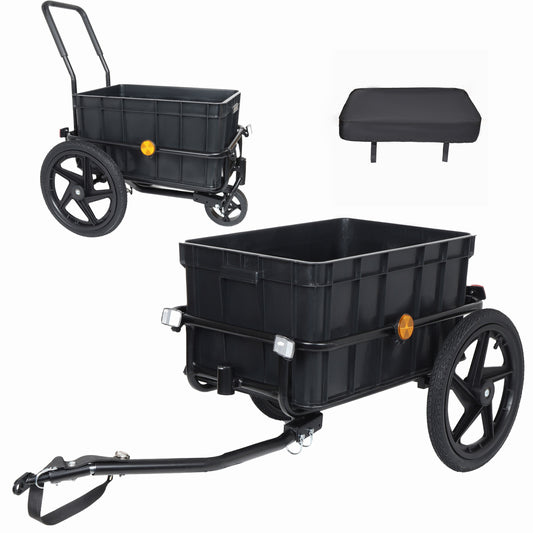 2- In- 1 Bike Cargo Trailer Pushcart Bicycle Trailer With Removable Box And Waterproof Cover Black Pushcart Stroller With Tow Hitch And Removable Handlebar Black