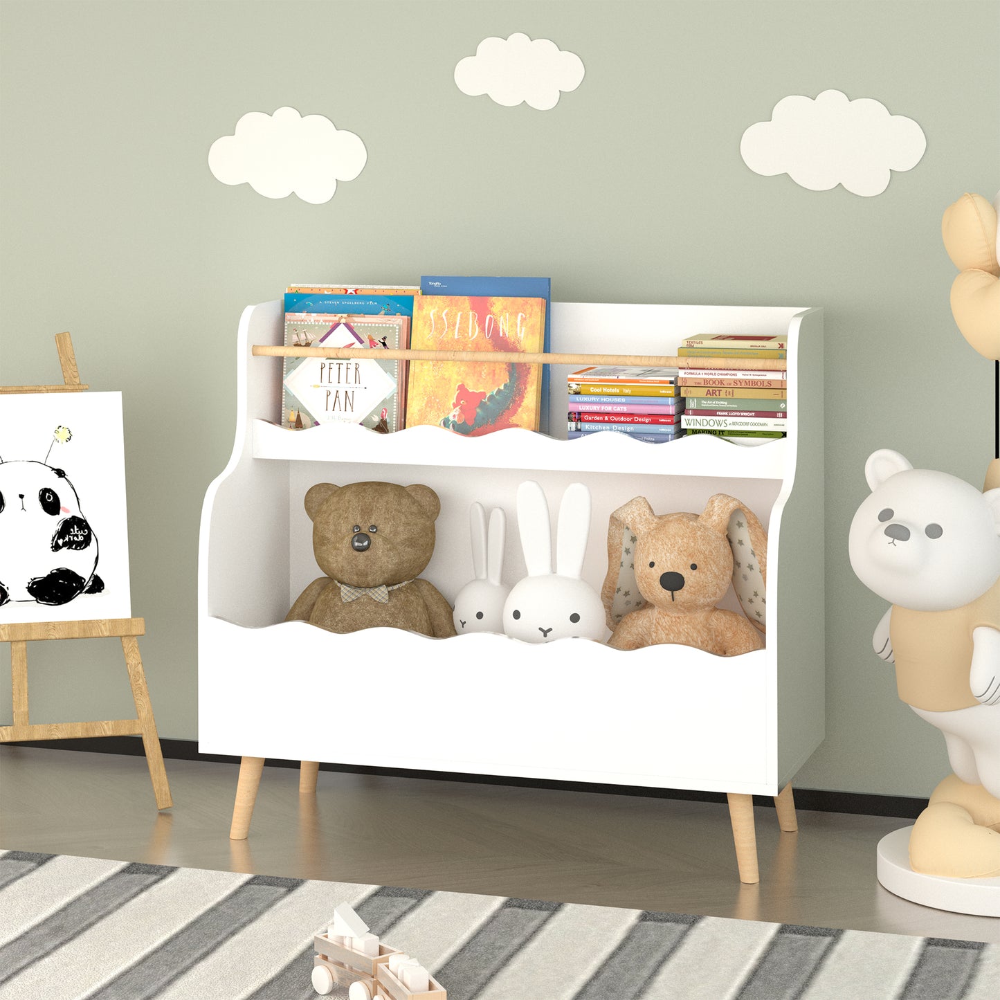 Kids Bookcaes, Children Book Organizer, Toy Storage Cabinet Organizer, White