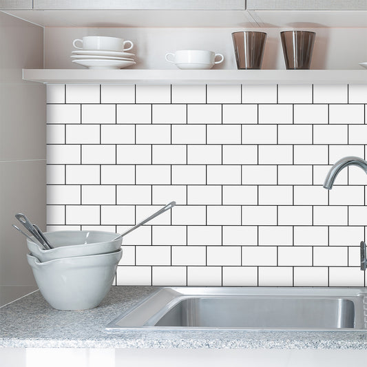 White Black Seam Peel And Stick Splashback Kitchen Glossy PVC Splashback Bathroom Wall Sticker, Removable
