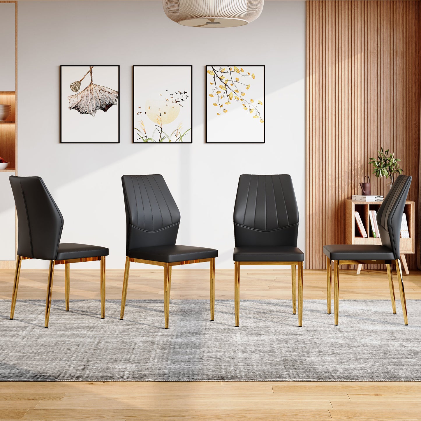 Set Of 4 Black Dining Chairs, 37 Inches High Ergonomic PU Backrest, Combines Comfort And Style.Perfectly Blends Comfort And Elegance, Injecting More Comfort And Style Into Dining Time.
