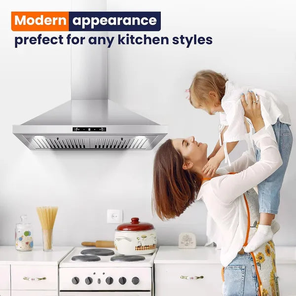 Wall Mount Range Hood 30 Inch, 700 CFM Kitchen Hood Stainless Steel Stove Vent Hood With Gesture Sensing & Touch Control, Ducted/Ductless Convertible Duct, 3-Speed Fan, LED Lights, Baffle Filters
