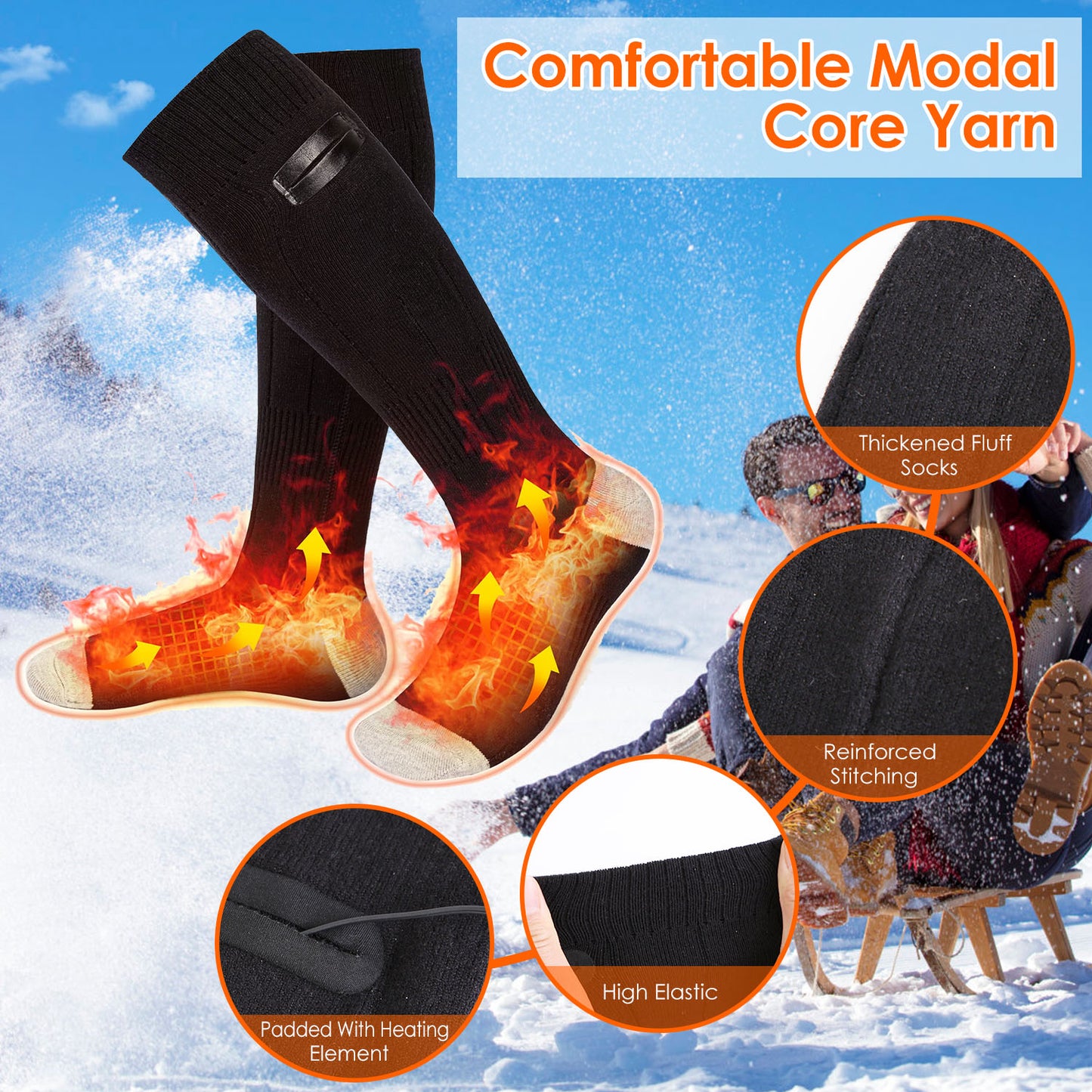 1Pair Electric Heated Socks For Men Women Battery Powered Heated Socks Rechargeable Feet Warmer With 4 Temperature Levels Indoor Outdoor Machine Washable
