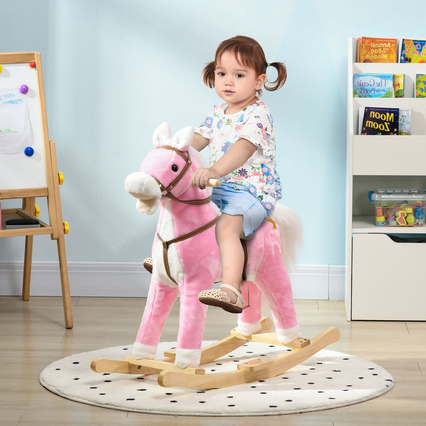 Rocking Horse Toddler Ride On Horse With Sound Saddle, Pink