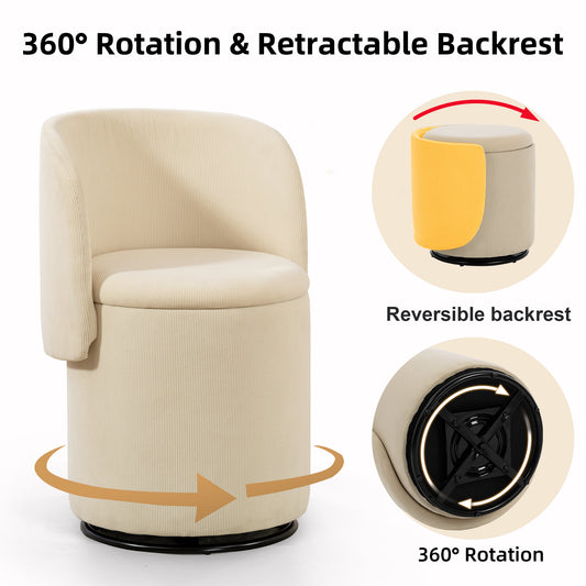 Stylish Upholstered Barrel Chair 360 Swivel Vanity Stool For Bedroom & Dining Chair, Built-in Storage, Soft Padded Accent Seat, Multi-Functional For Dressing Dining, Free Cat Bed Stool Included