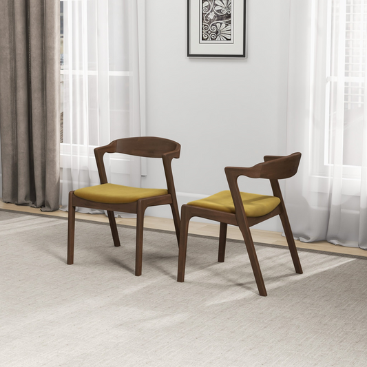 Dakota Dark Yellow Velvet Dining Chair Set Of 2