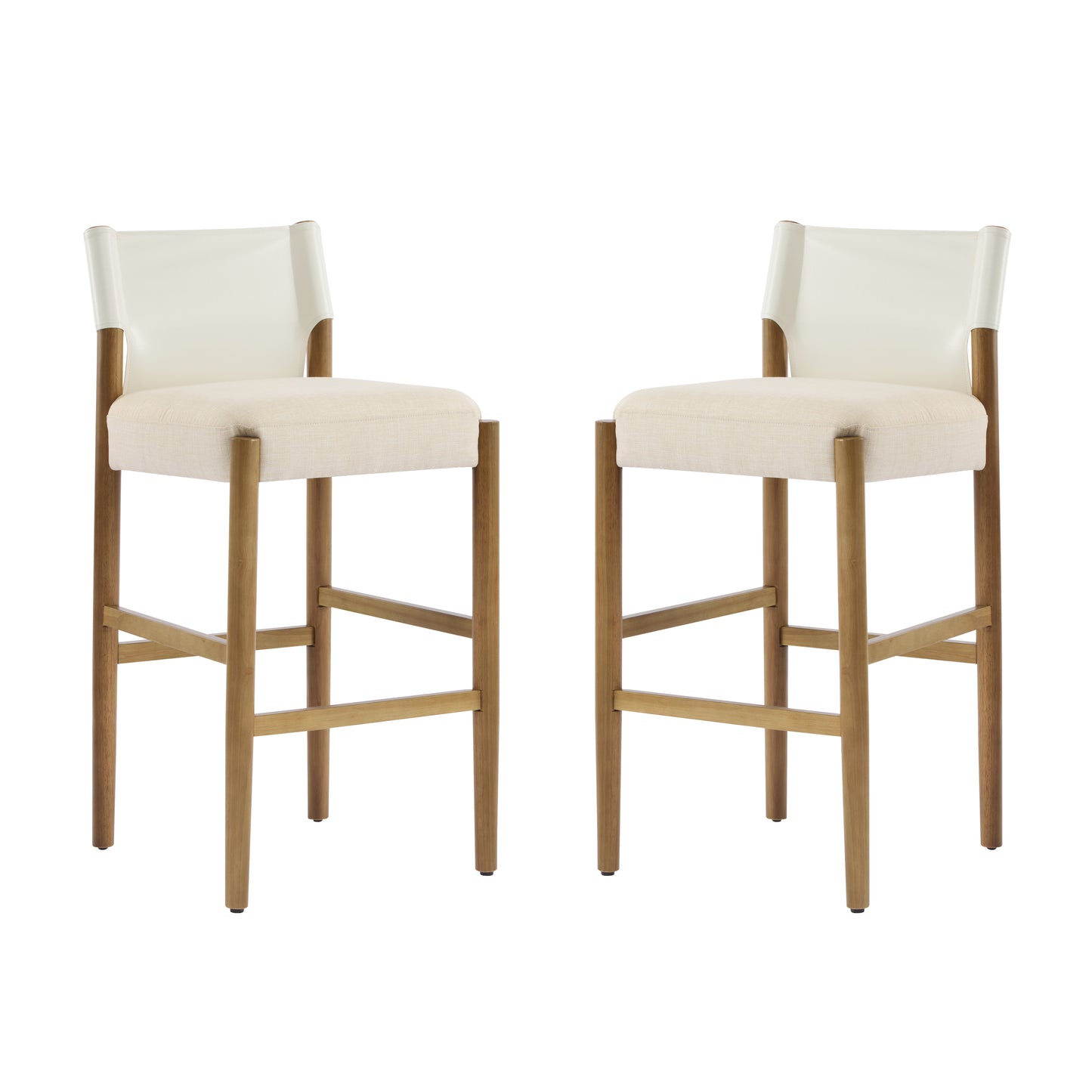 28.5, Modern Solid Wood Bar Stool With Polyester Cushion - Minimalist Kitchen Island Stool For Breakfast Nook & Home Bar Neutral Tone Design , Set Of 2