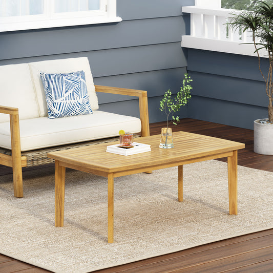 Outdoor Acacia Wood Rectangular Coffee Table, Teak, 43.25 W X 23.50 D X 17.00 H