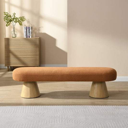 Dining Bench For Dining Room, Upholstered Bedroom End Of Bed Entryway Bench, Boucle Ottoman For Living Room, 64 L Orange Stool Top, 300 LBS Weight Capacity