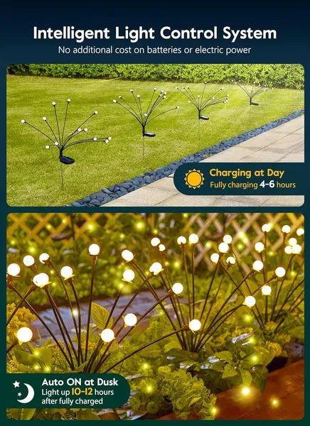 Solar Garden Lights - 4 Pack 48 LED Firefly Lights With 2 Lighting Mode, Sway By Wind, Waterproof Solar Light For Outdoor Outside Yard, Warm White