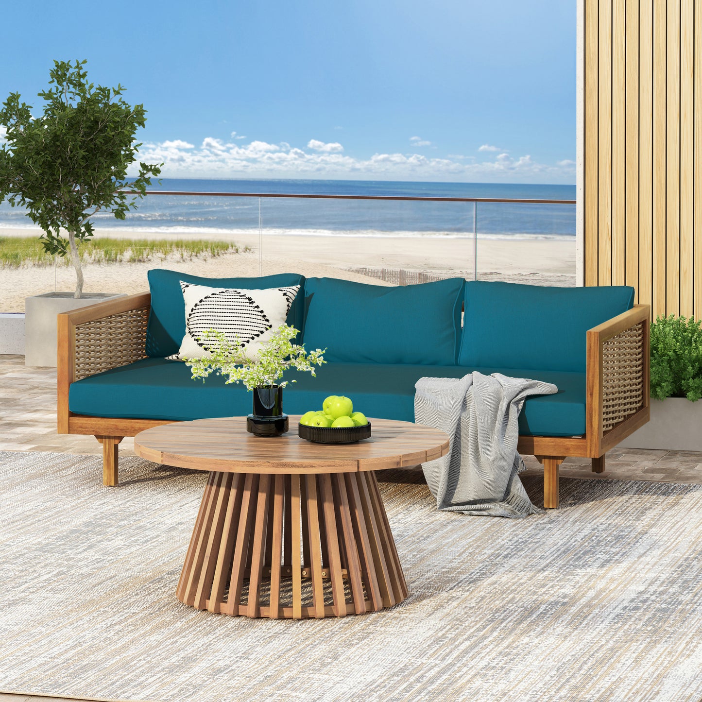 PATIO FURNITRE SETS CLAREMONT 3 SEATER DAYBED ACACIA WOOD TABLE