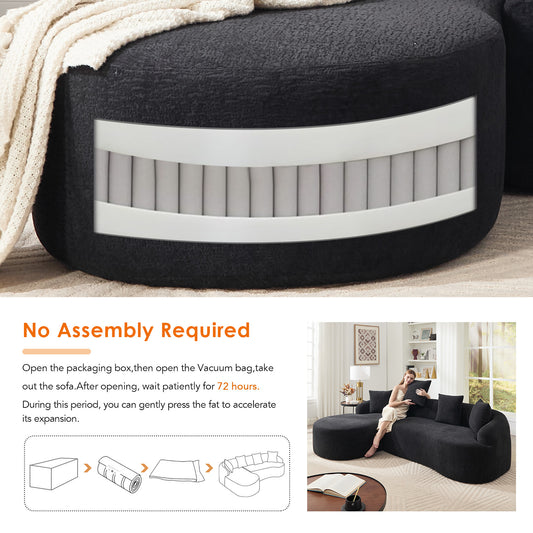 Compression L-Shape Sectional Sofa With Curved Chaise Black Modular Chenille Boneless N Couch 30D High-Density Foam Minimalist Modular Couches Sleeper For Living Room Bedroom Apartment Lounge.