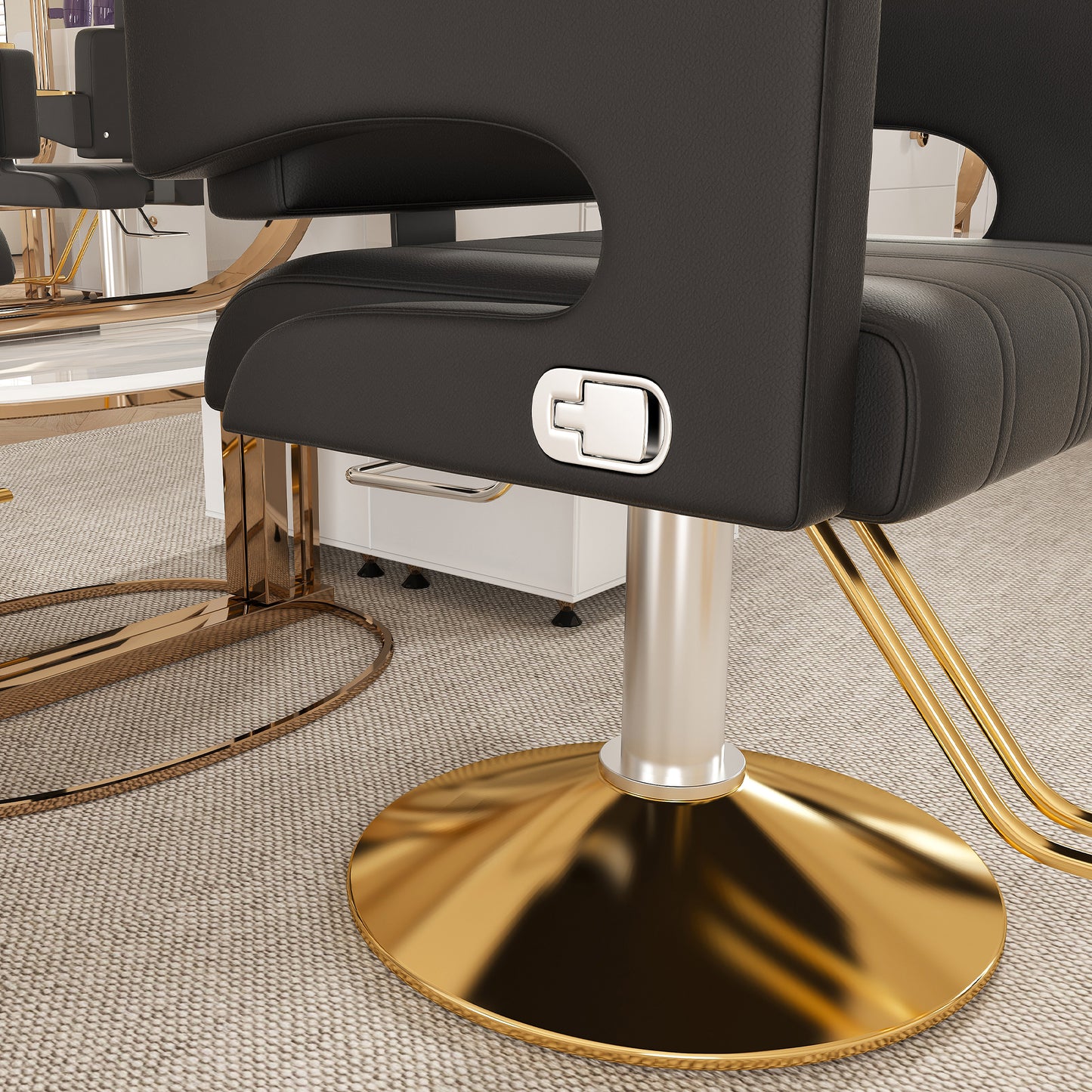 Professional Hydraulic Barber Chair - 360 Swivel With Adjustable Height Stainless Steel Armrests & Reclining Backrest For Salon & Barber Shop Black Gold Single Pack