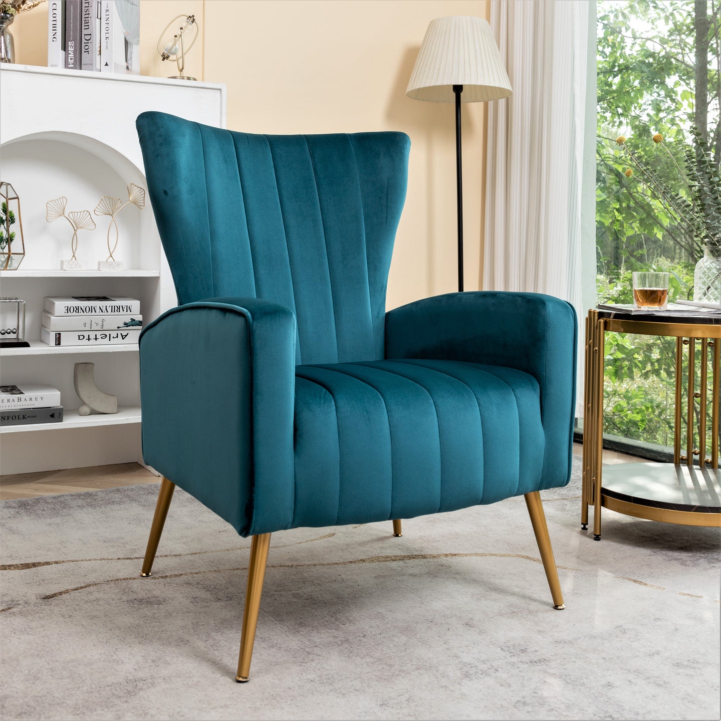 Velvet Accent Chair With Metal Legs, Modern Upholstered Armchair, Wingback Side Chair For Living Room Bedroom Small Spaces