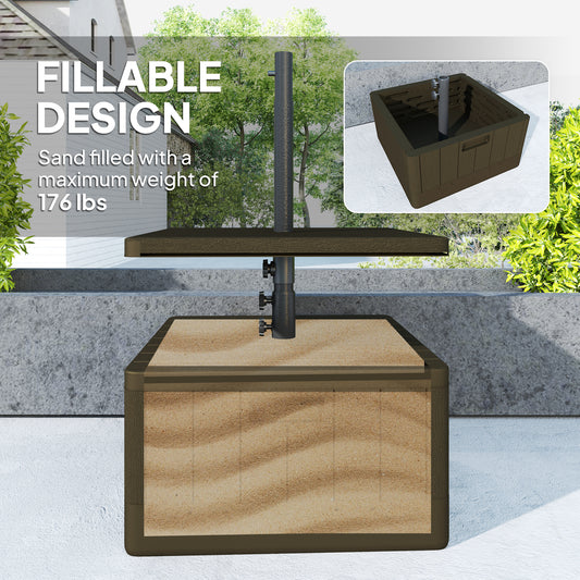 3-in-1 Outdoor Umbrella Base With Table Tray, Coffee End Table, Planter Box With Drain Hole, 175 Lbs. Capacity Heavy Duty Fillable Patio Umbrella Stand Table With Wheels And Handles, Brown