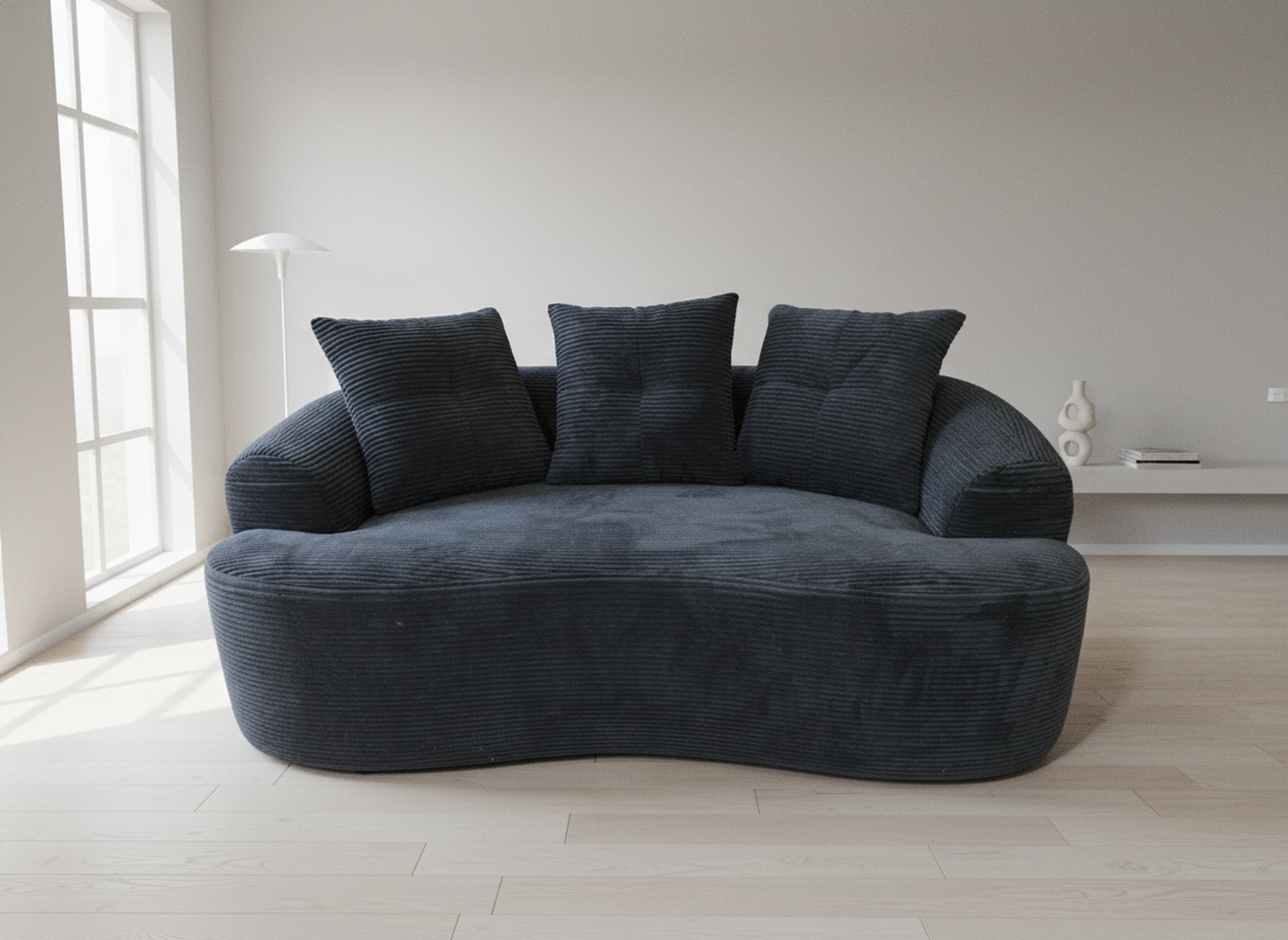 65.35 Curved Loveseat Sofa With Pocket Spring Cushions For Soft Seating, Small Space Couch With 3 Throw Pillows, No Assembly Needed, Black