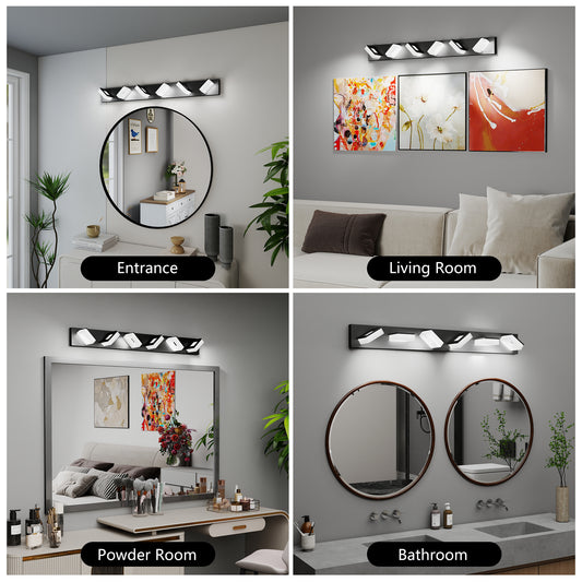 LED Modern Bathroom Vanity Light Fixtures 6-Light, 39-Inch, Matte Black Modern Acrylic Bathroom Wall Lighting Fixtures Over Mirror Cool White 6000K